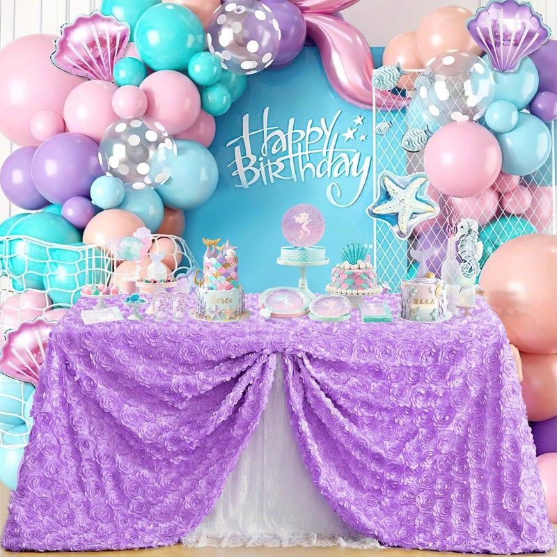 B.Cool B-COOL 60 x102 Inch Rosette Table Lavender 3D Floral Table Cloth Satin Rosette Tablecloths for Home Daily Birthday Decor Baby Shower Party - Image 5